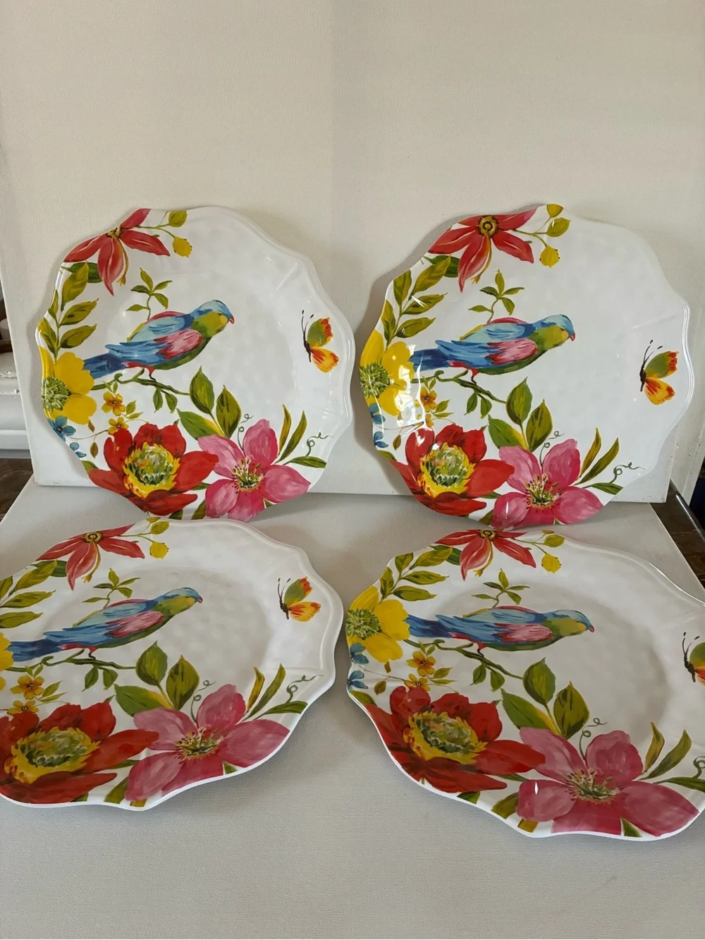 Pier 1 Floral & Blue Bird Dinner Plates  Melamine - Multicolor Set of 5